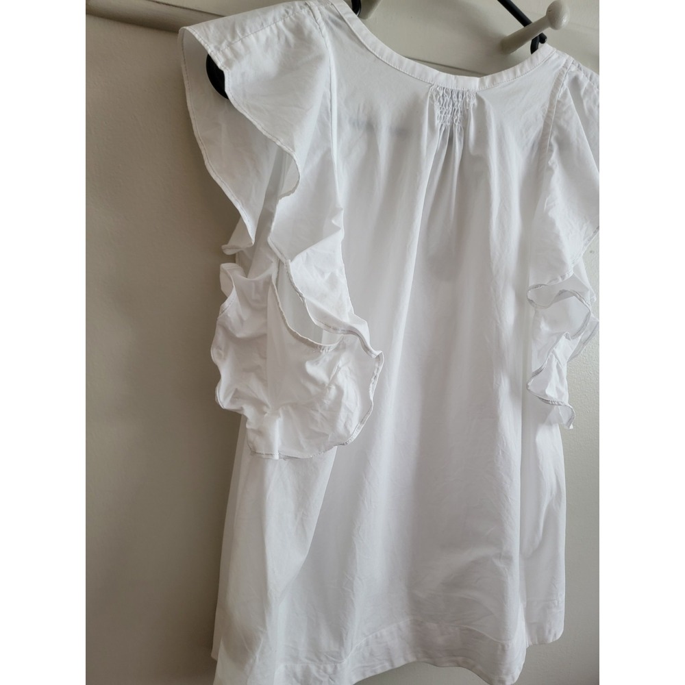 Anthropologie HD In Paris Womens 8 White Cotton Ruffle V-Neck Blouse Top Whimsy - Picture 5 of 9